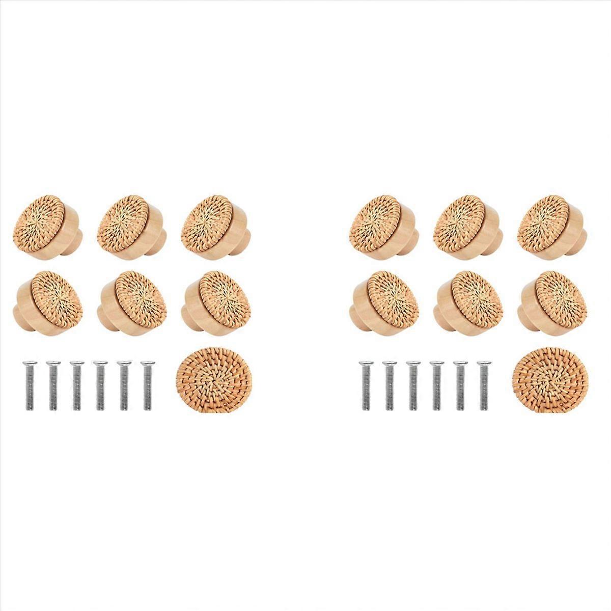 10PCS Wooden Handles Beech Rattan Drawer Knobs,30MM