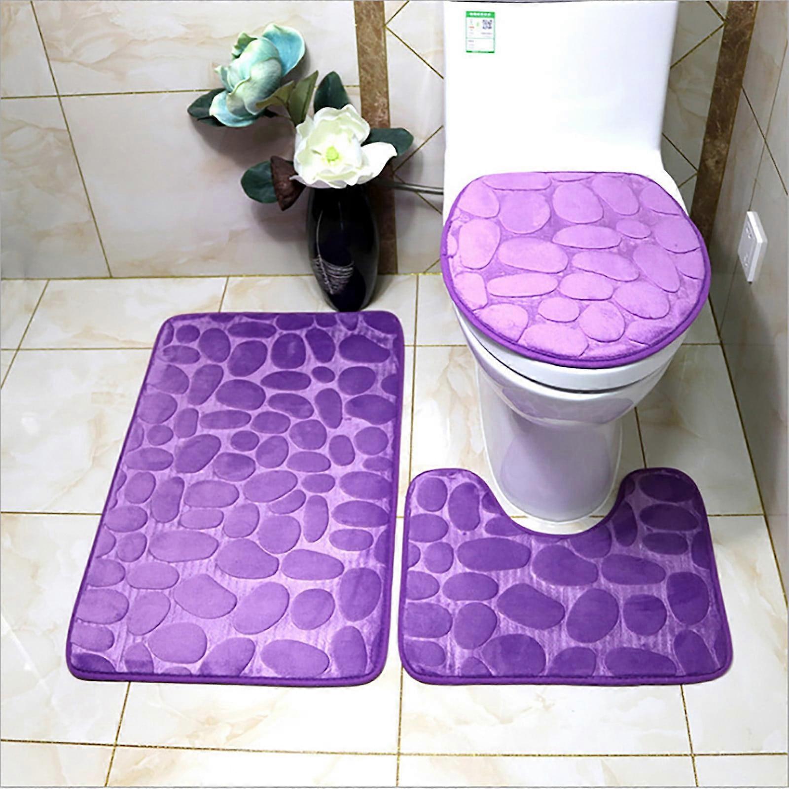 Purple Bathroom Rugs Set of 3, 15.72" x 7.86", Solid Color, Super Absorbent Quick Dry, Non-Slip Rubber Backing, Washable Floor Mats