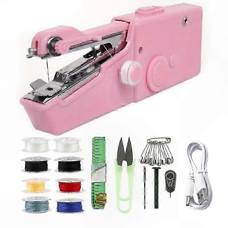 Compact Sewing Machine for Beginners, Portable DIY Craft Tool in Pink