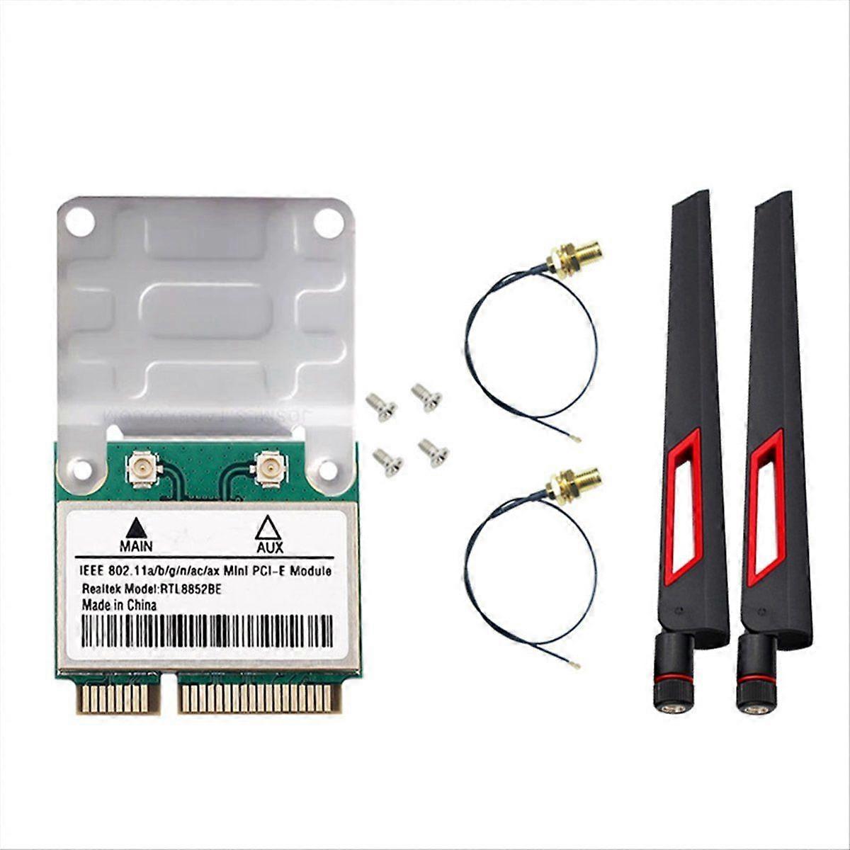 RTL8852BE WiFi 6 Network Card with 10DBI Antennas BT 5.2 Mini PCI-E Dual Band 2.4G/5GHz 1800M Adapt