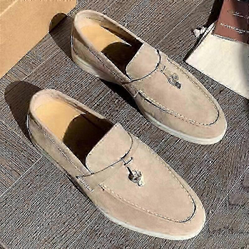Women's Summer Walk Loafers: Soft-Soled, Plus Size, Moccasin-Style Casual Shoes with Suede Upper & Lock Beanie Design - Comfortably Compatible