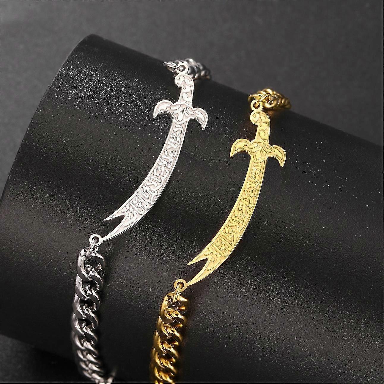 イマーム・アリ・ズルフィカール女性のための剣のブレスレットアラビア書道イスラム教徒の男性のブレスレットステンレス鋼のお守りジュエリー