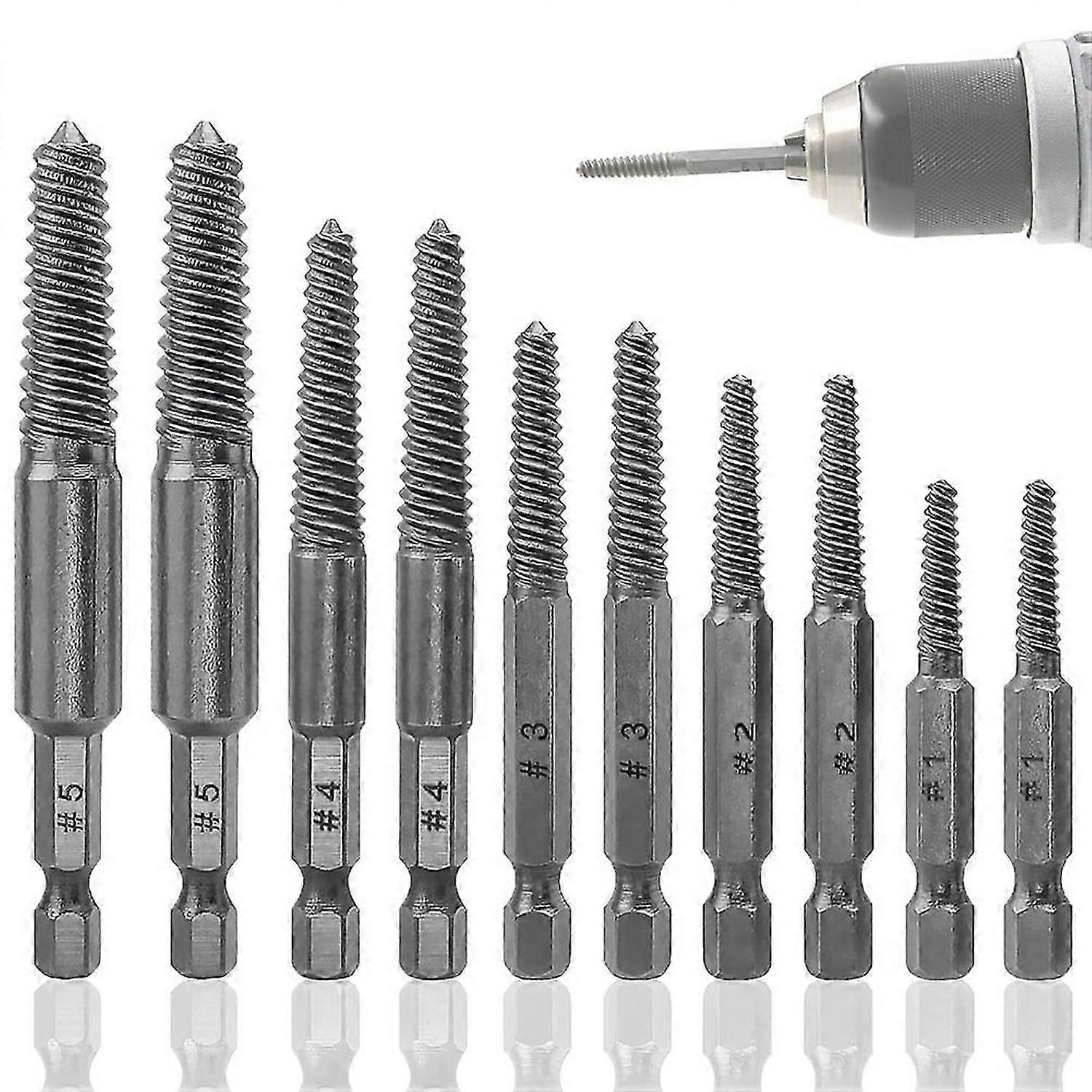 Screw Extractor Set,10 Pcs Screw Extractor,1/4inch Hex Shank Broken Screw Extractor,Screw Remover & Extractor Bit Set