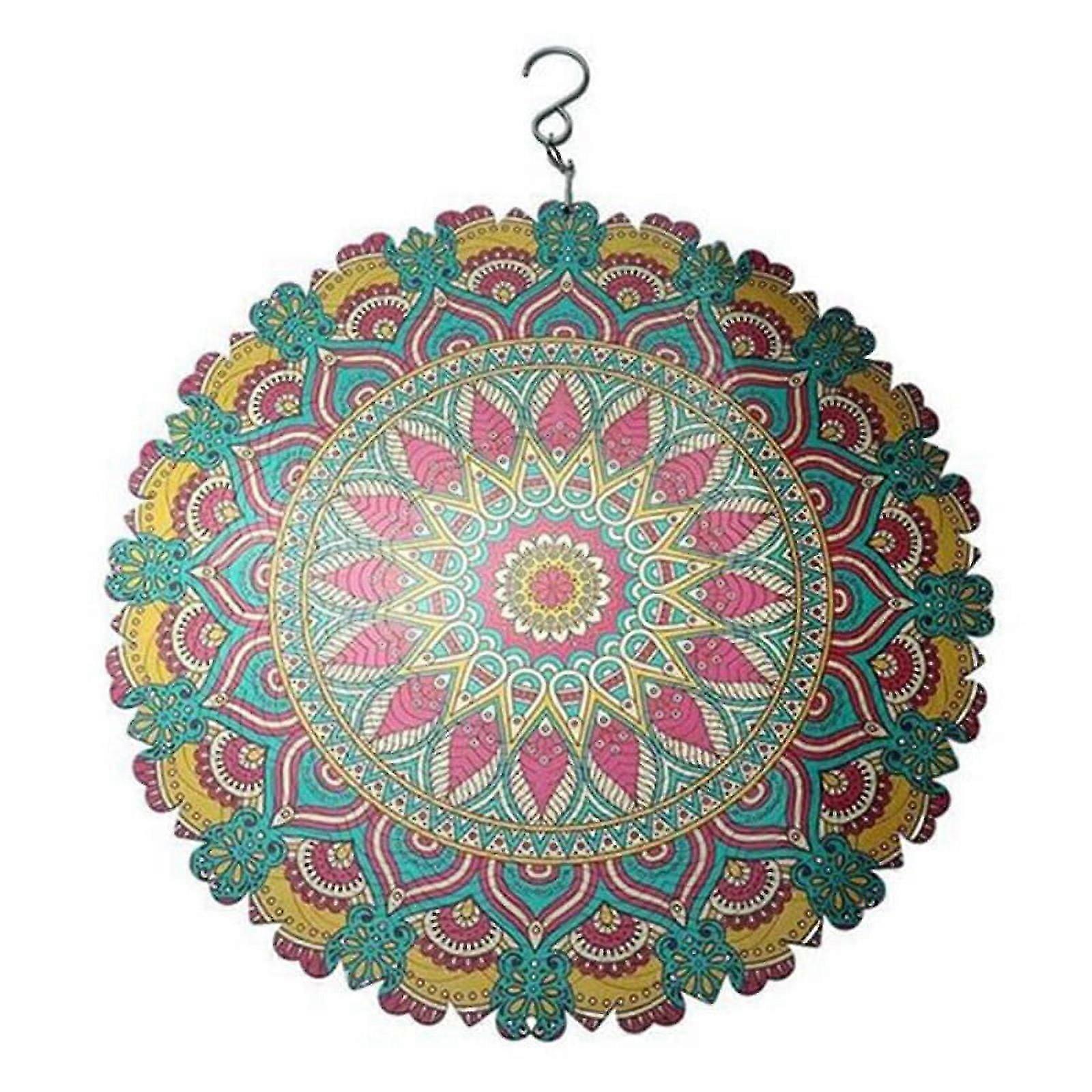 ckepdyeh 3D Colorful Iron Wind Chime, Mandala Pattern 3D Rotating, Wall Hanging Decorative Art Windmill Home Decoration B