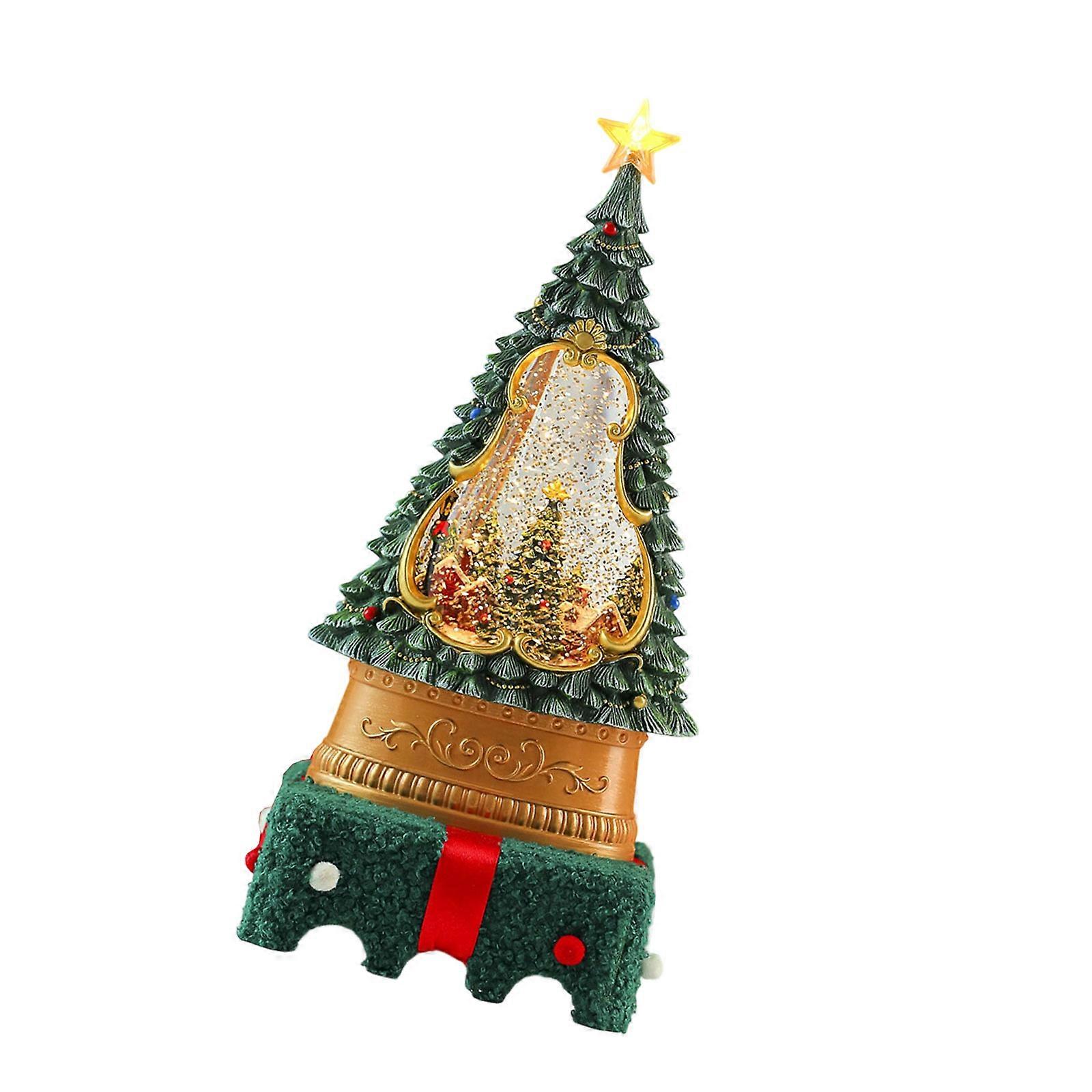 Sparkling Snowfall Snow Globe Ornament with Musical Functions Christmas Tree Appearance Seasonal Home Decoration Multicolor