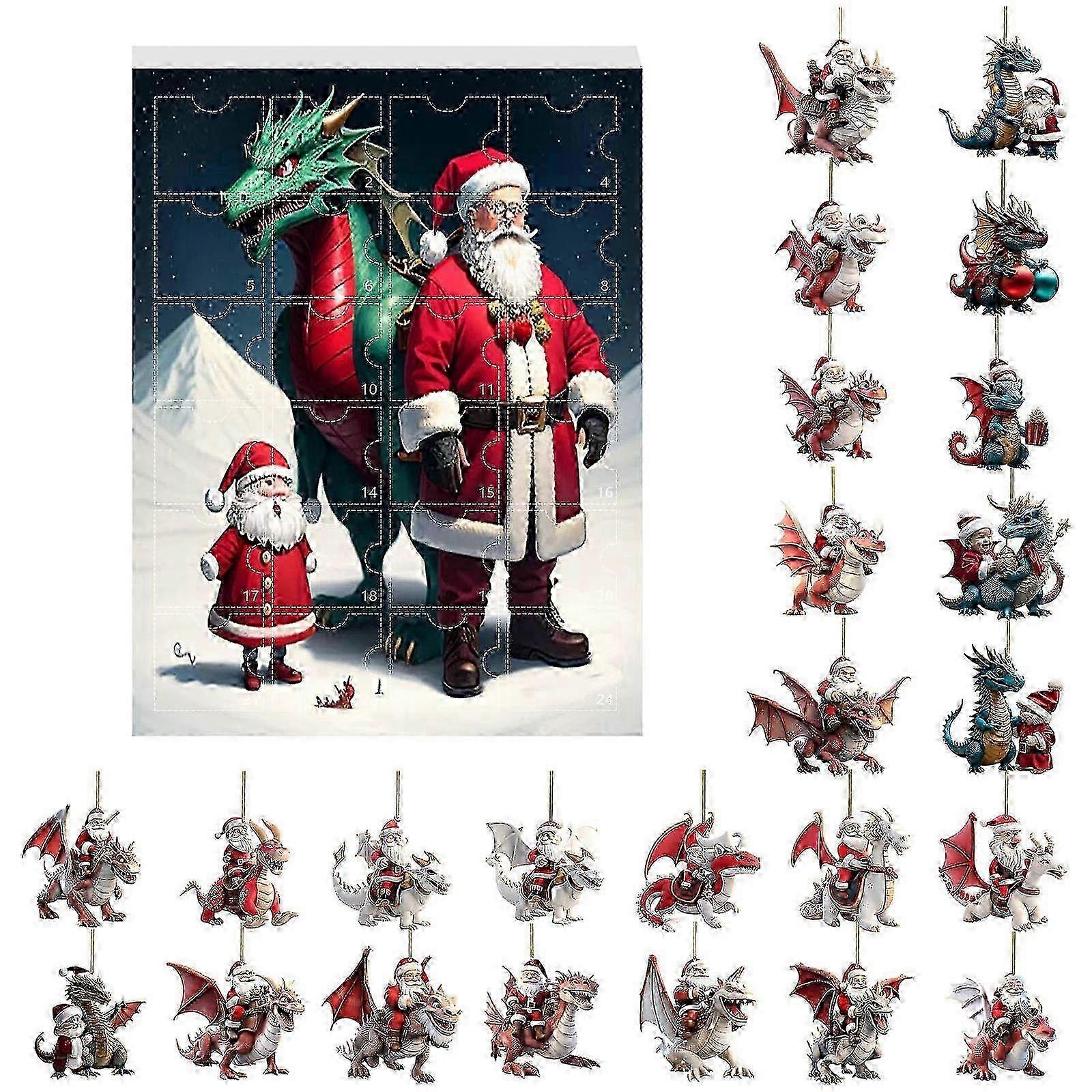 Christmas Advent Calendar with 24 Dinosaur Decorations for Trees