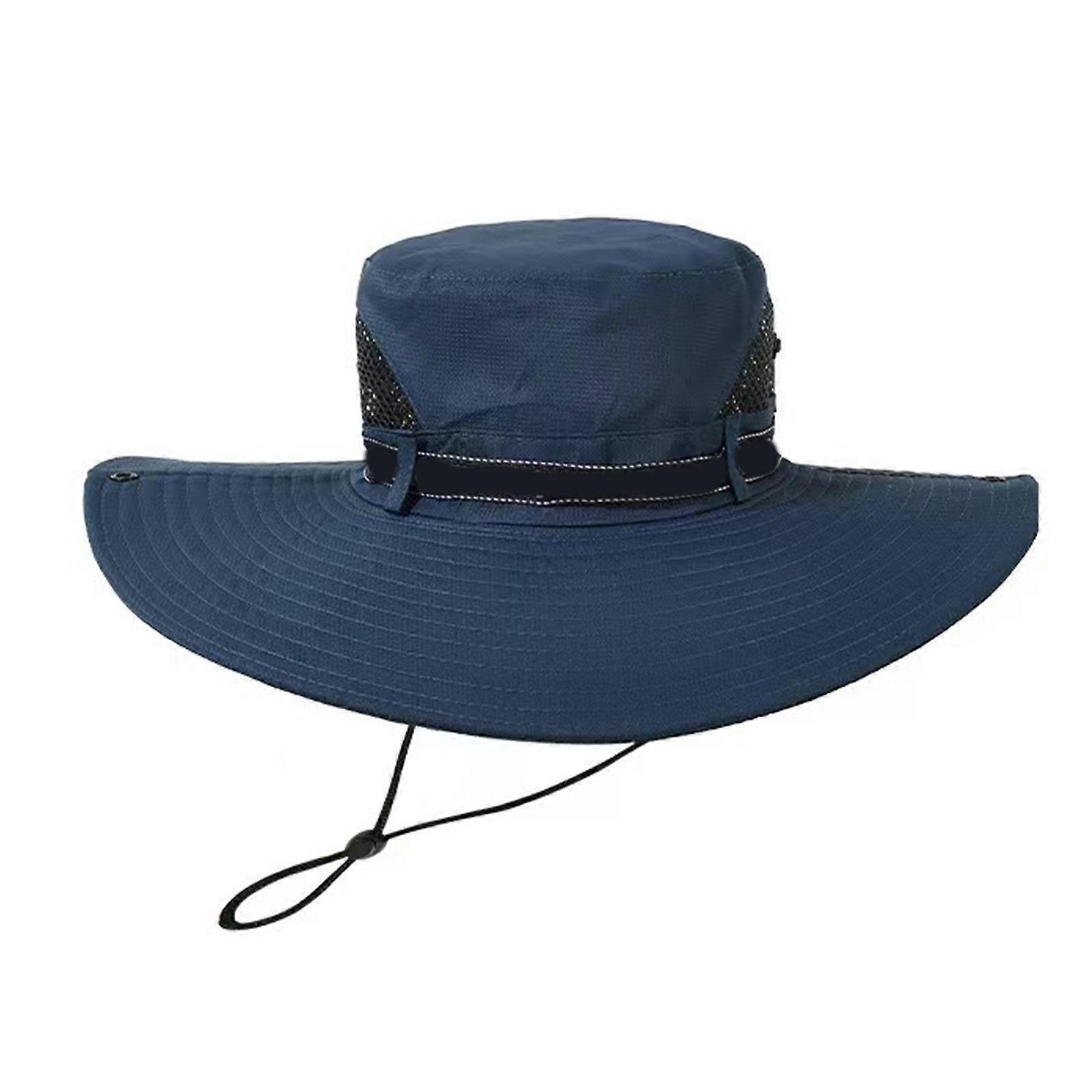 Ventilated Packable Bucket Hat Security Broad Brimmed Polyester Hat For Beach Gardening  Navy blue