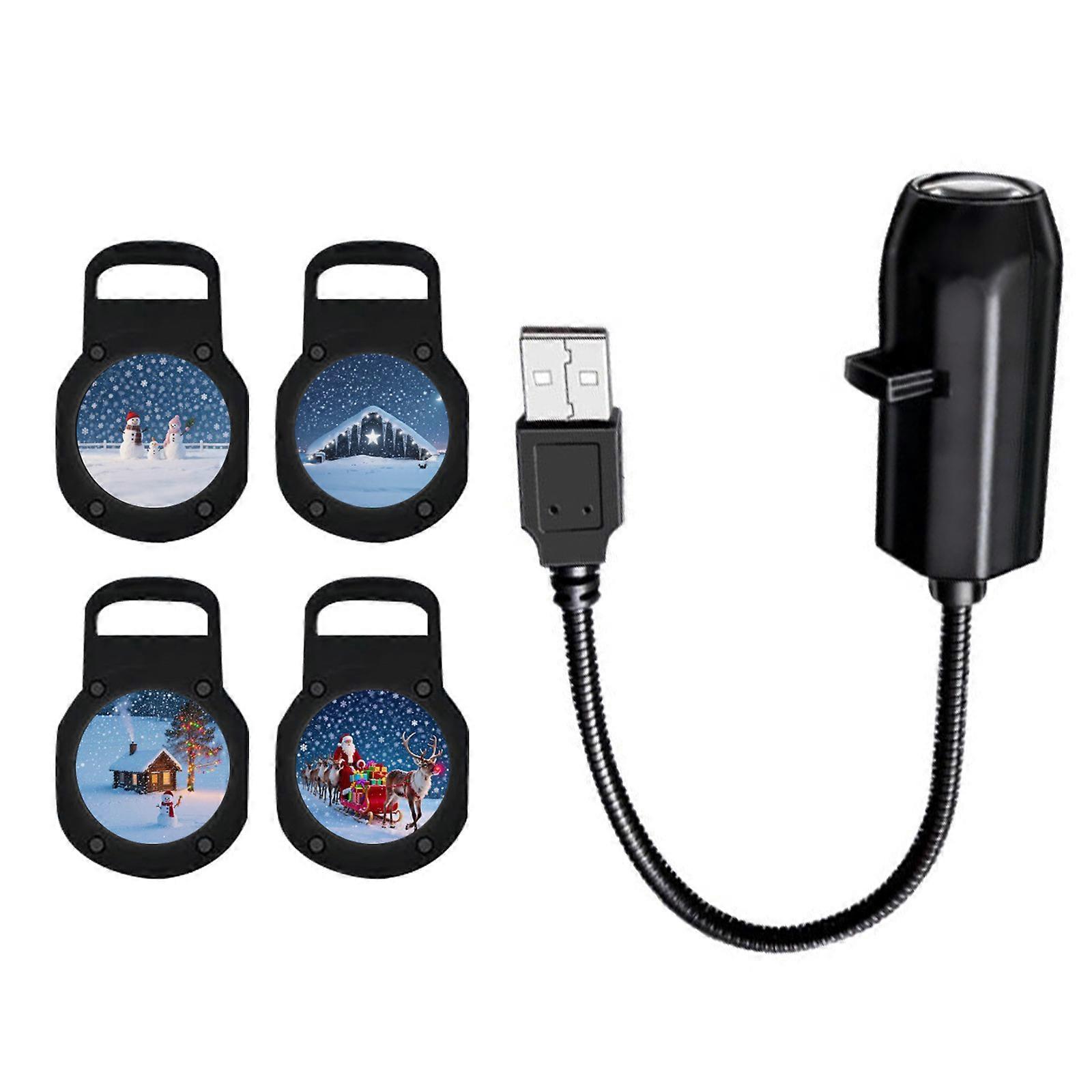 USB Christmas Projector Light With 4 Slides, 360° Rotation For Room Wall Ceiling Multicolor