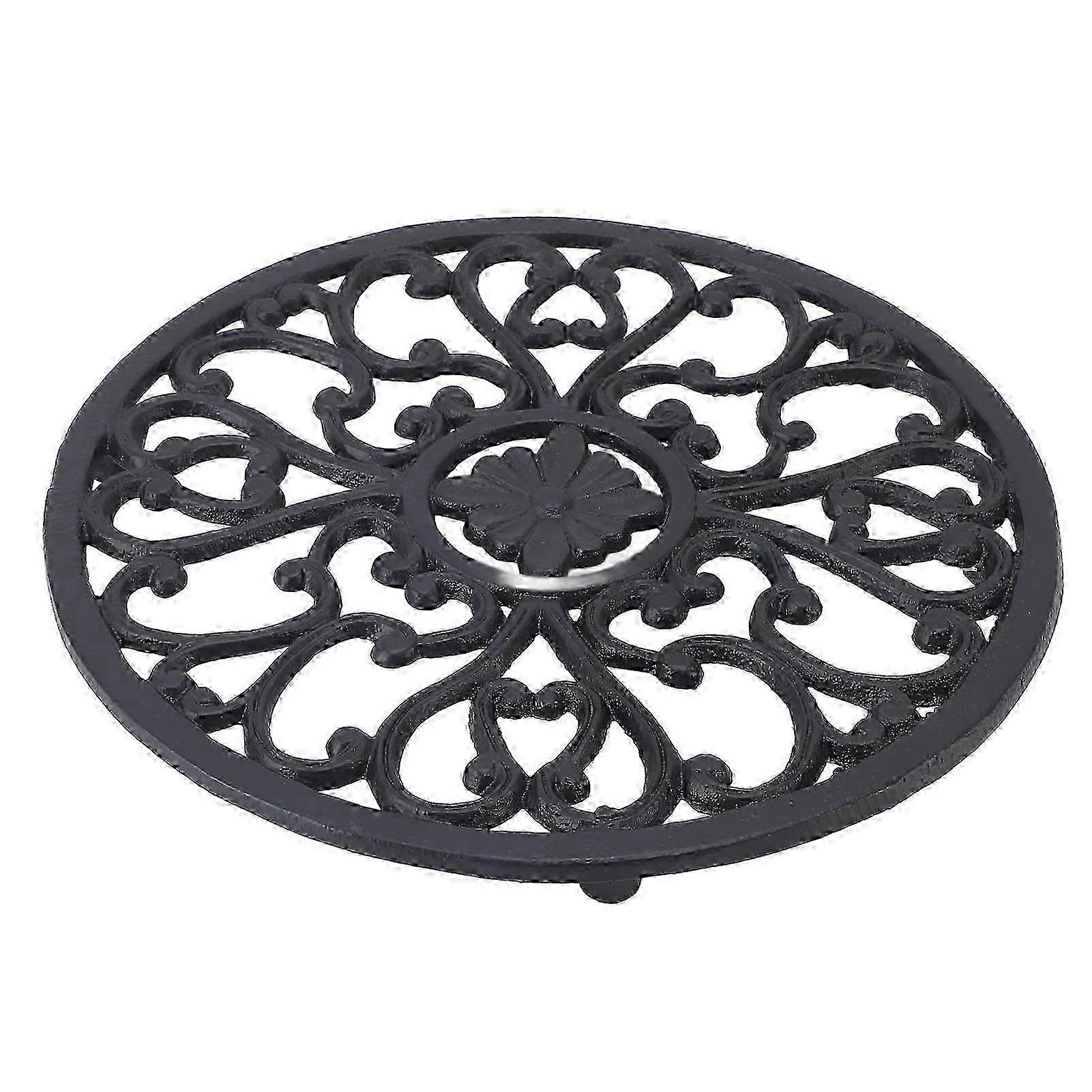 w Carved Trivet Mat Iron Round Shape Vintage Pattern Multifunctional Modern Kitchen Trivet