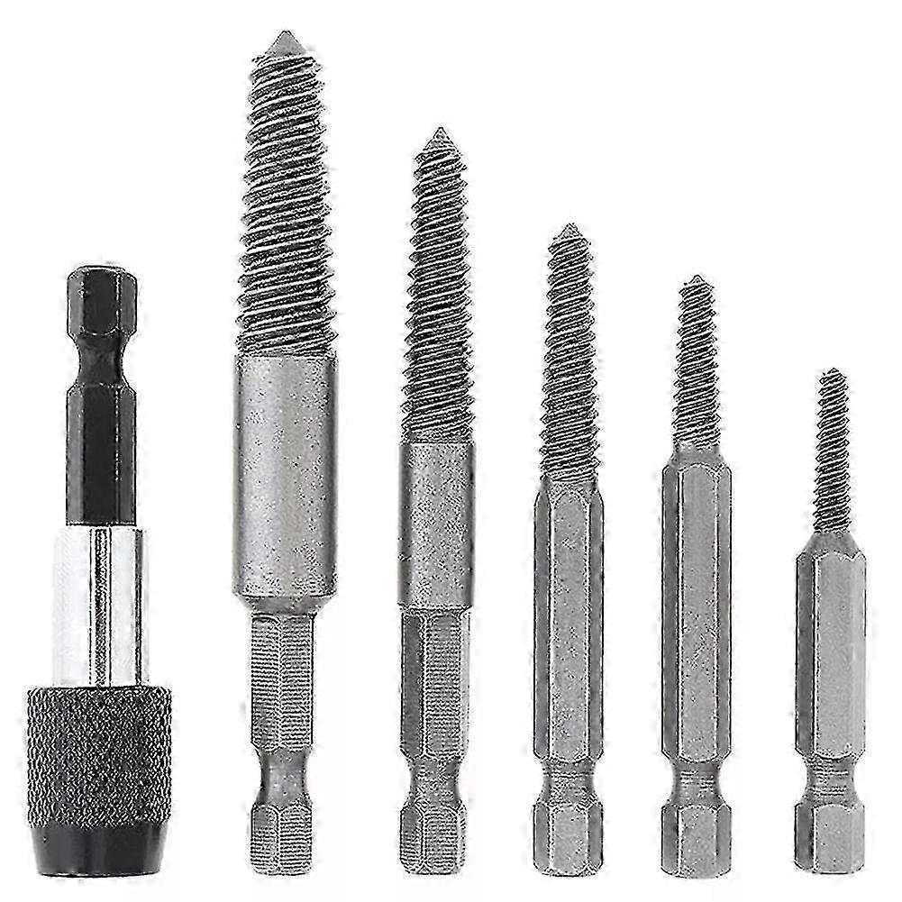 6Pcs Stud Screw Extractor Remover Set Broken Damaged Pipes Bolt Easy Out Tool