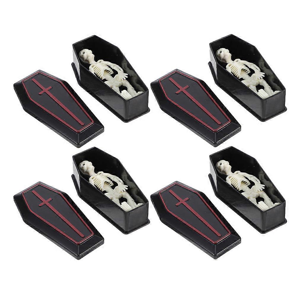 Mini Coffin Skeleton Model Set for Halloween Party Decor 4Sets Funny Props