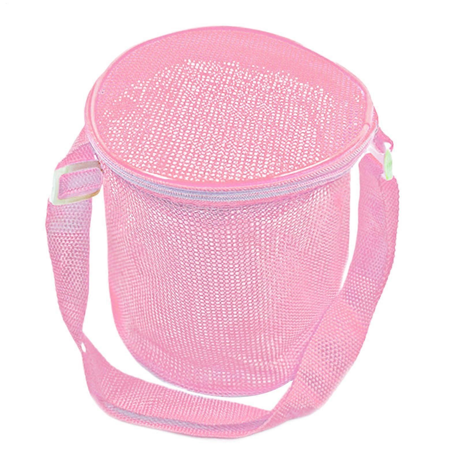 Beach Toy Carry Bag Mesh, Large Capacity Pool Bag for Shovel and Bucket, Crab Catcher, Pink
