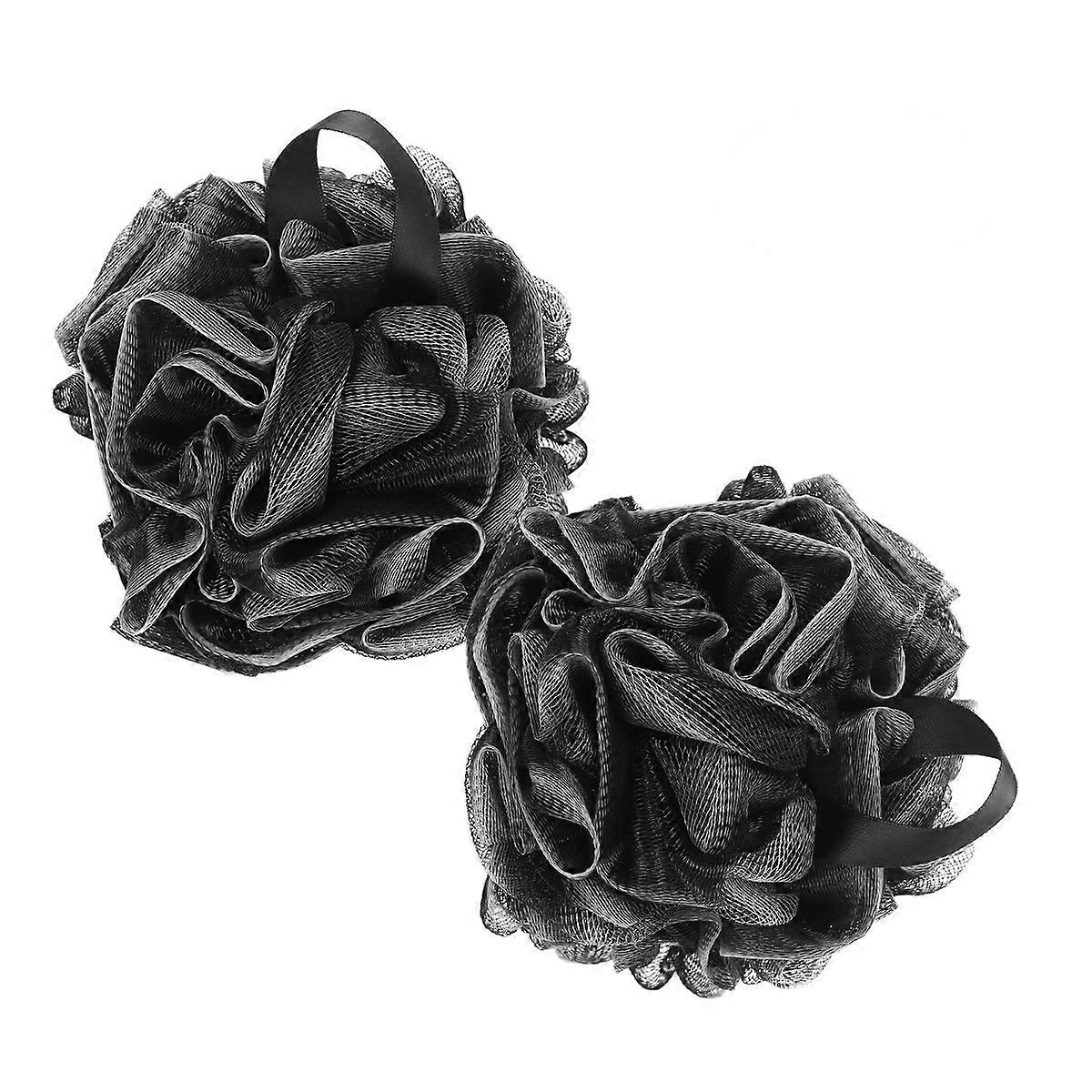 Bath Ball Shower Pouf Mesh for Shower Use 3Pcs Black Soft Sponge