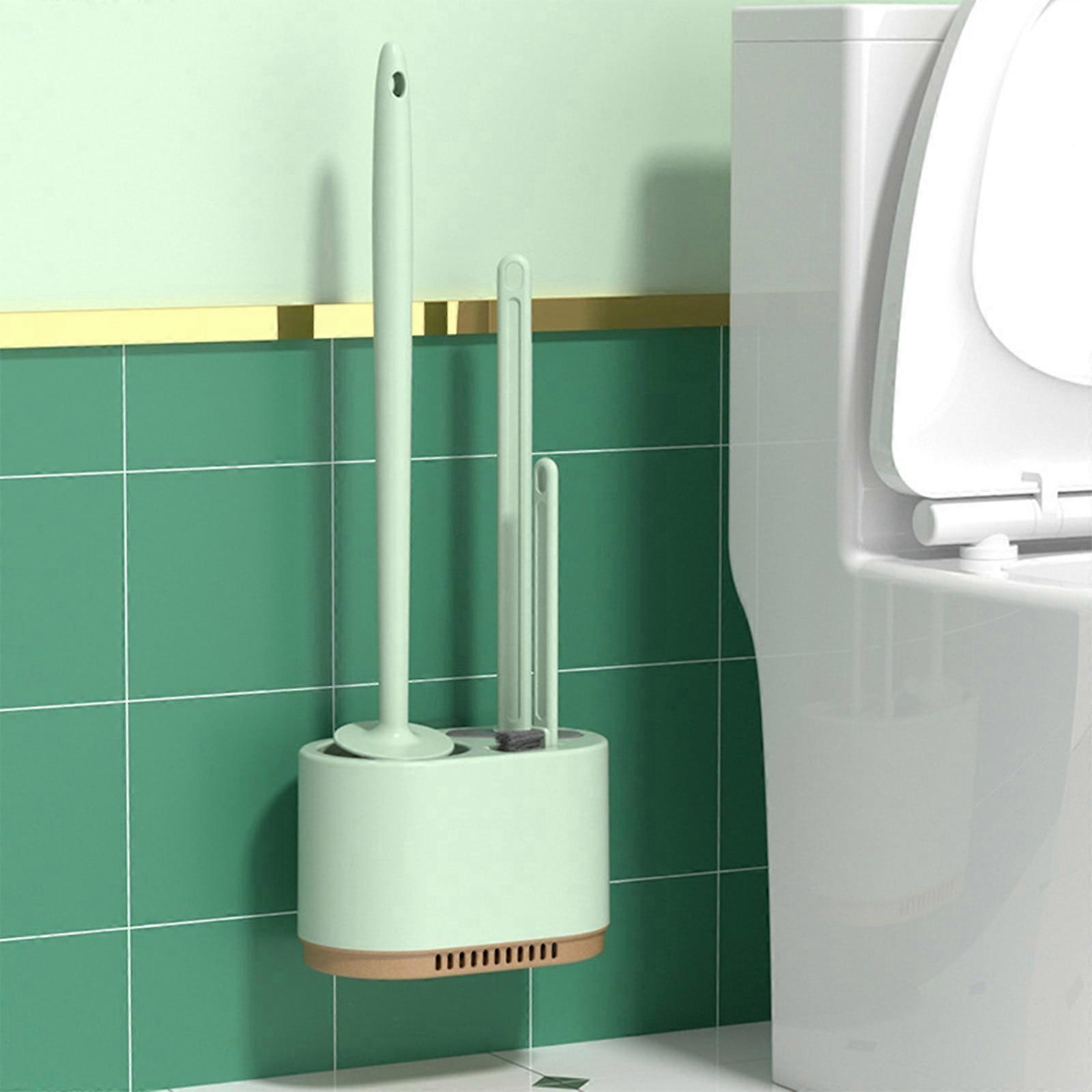 Toilet Brush and Holder with Long Handle, Strong Bristles & Heavy Base, Compatible with Standard Toilets