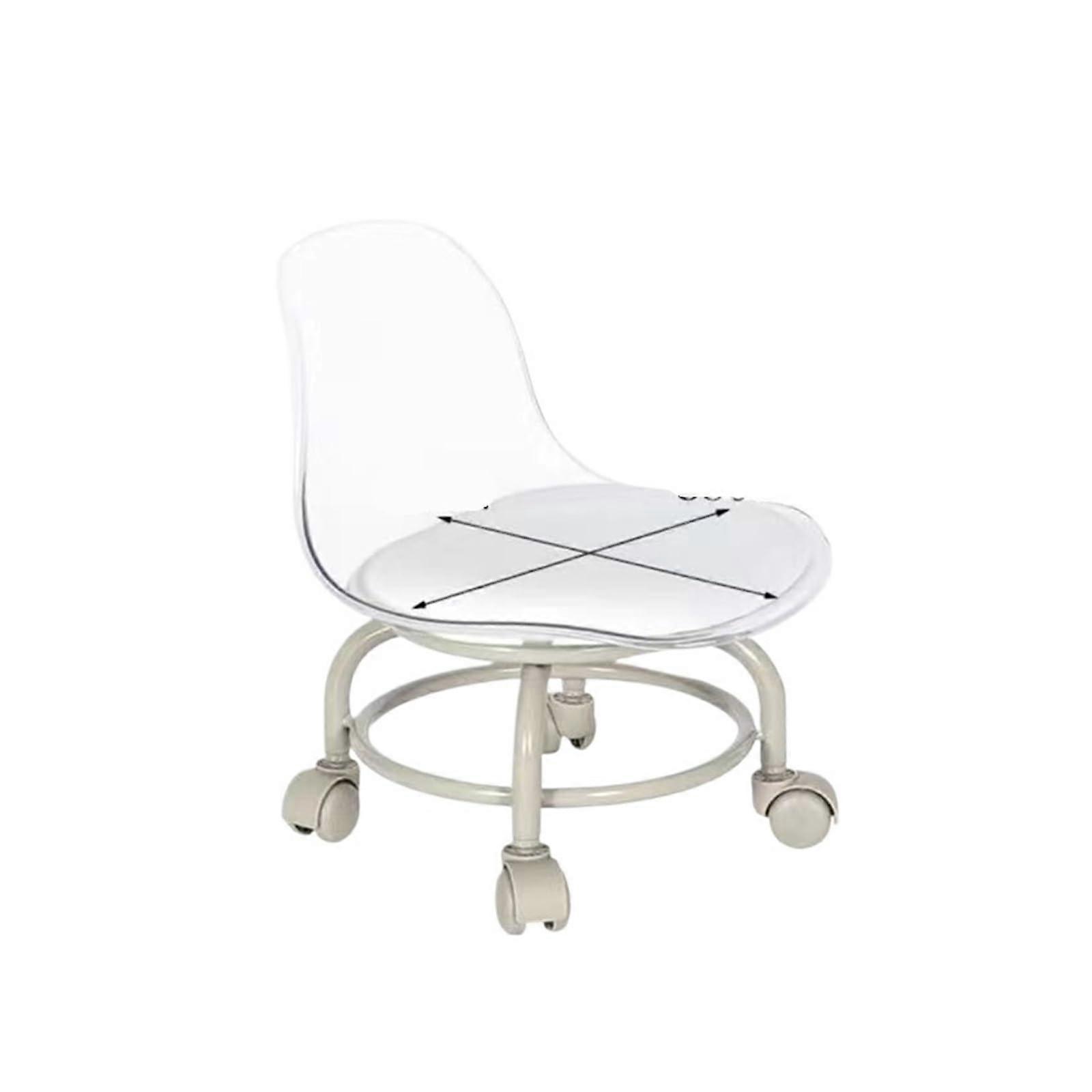 Saddle Stool With Backrest And Universal Wheels, Low Stool, Soft Padded Seat, White Acrylic