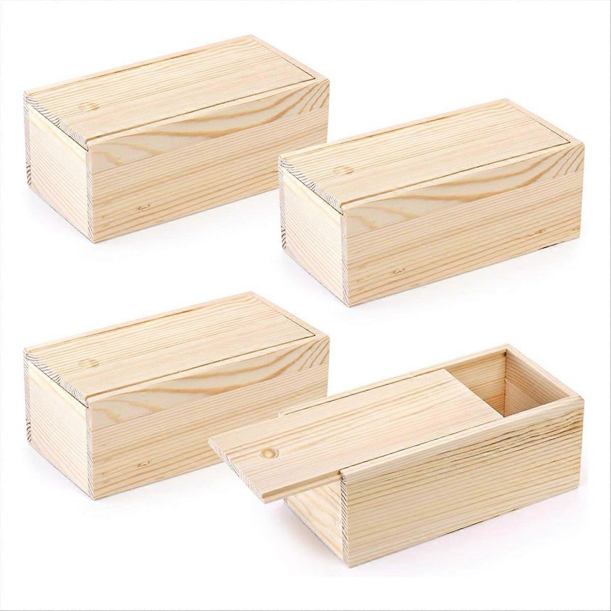4 Pack Unfinished Wood Storage Box with Slide Lid, for Art Hobbies