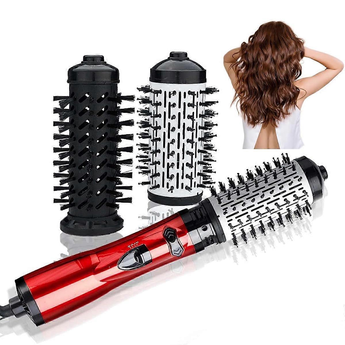 3 in 1 Hot Air Brush with Ionic Rotating Hair Dryer, 2 Interchangeable Barrels, 3 Heat Settings, Red