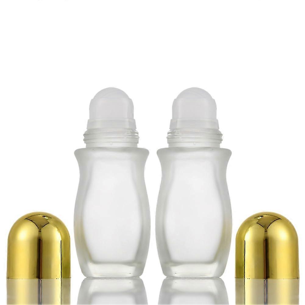 2PCS 50ml Clear Glass Roll On Bottles with LeakProof Gold Cap for Essential Oils Perfume Massage