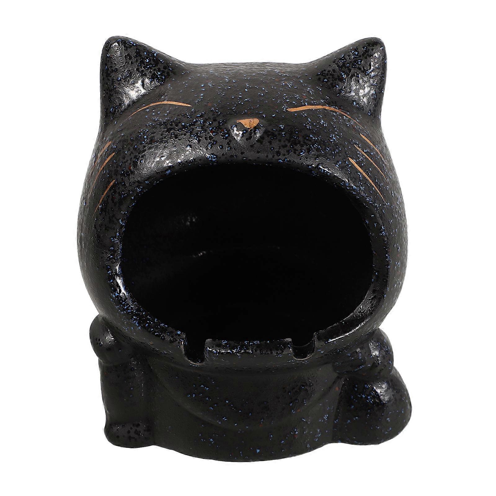 Black Ceramic Ashtray Creative Cat Design for Smoking 1 Piece Home Use