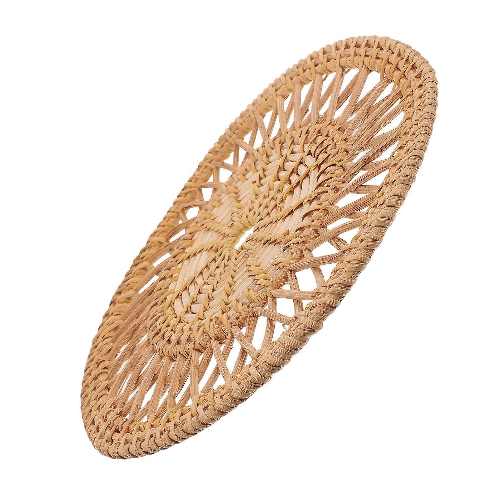 Round Braided Rattan Coasters for Table Protection 2Pcs Light Brown Set