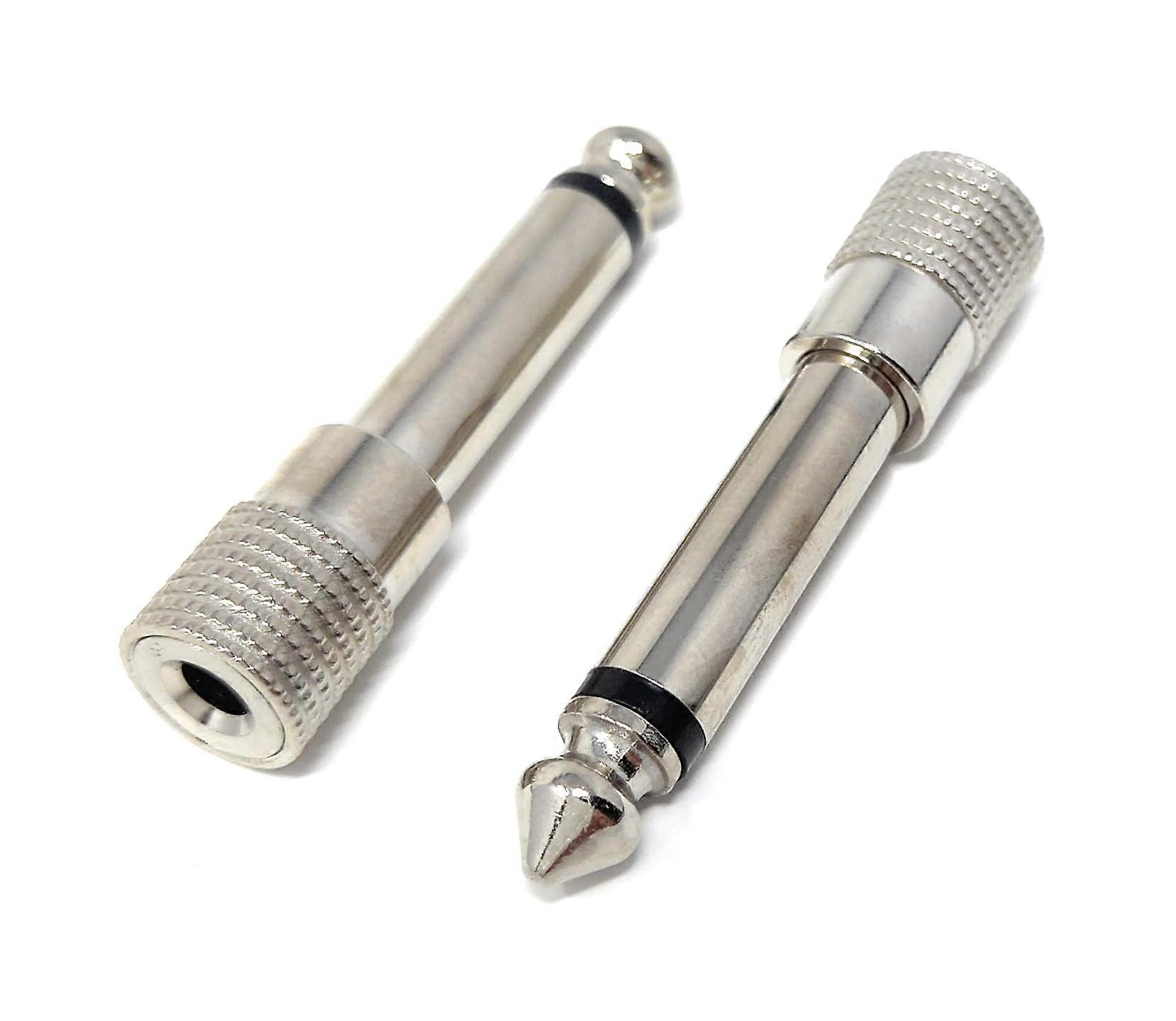 6.35mm Mono Jack Plug To 3.5mm Stereo Socket Adapter Cable, 2Pack, Silver, Audio Adapter