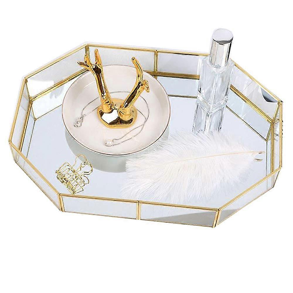 Large Gold Mirror Vanity Tray with Elegant Rectangular Design for Jewelry and Makeup Organization