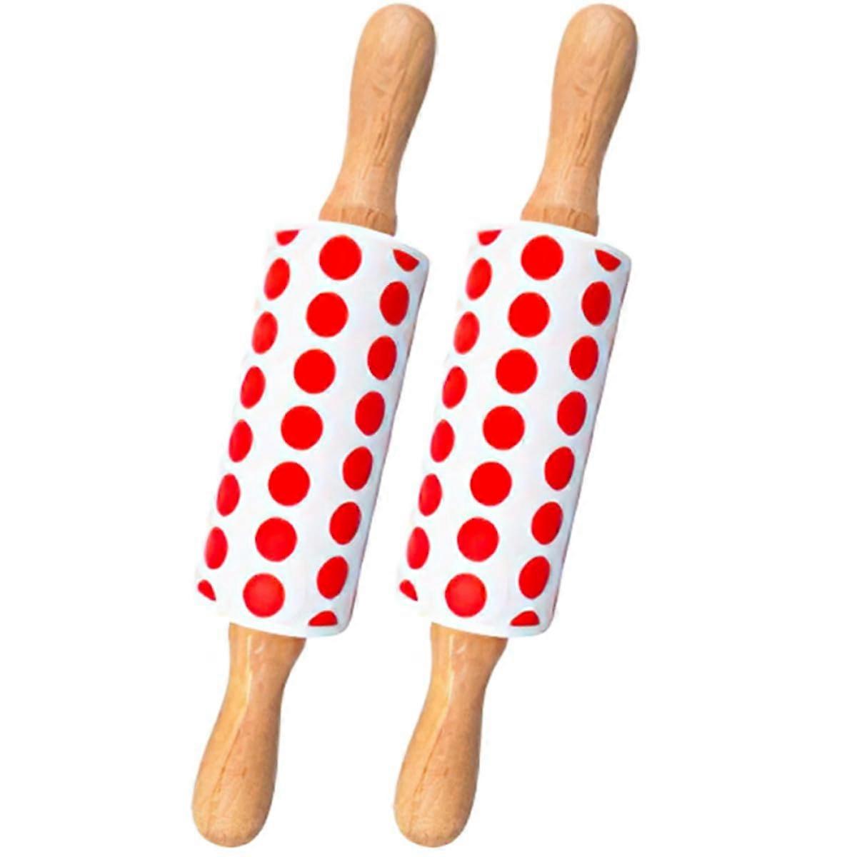 2Pcs Small Nonstick Silicone Rolling Pin with Wood Handle for Pastry Pizza Cookie Dough Baking
