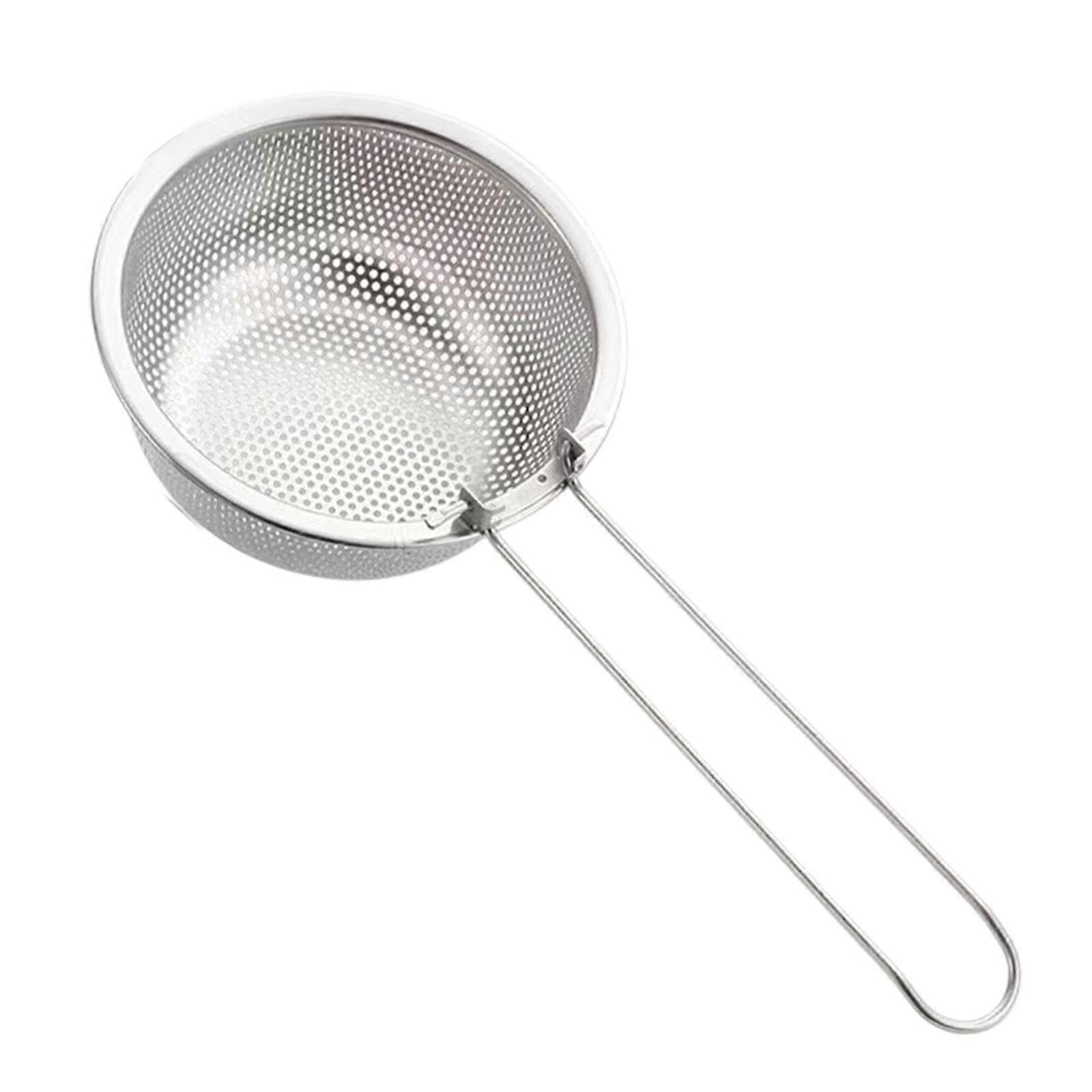 Stainless Steel Pasta Strainer Basket with Handle, Round Noodle Colander for Hot Pot and Frying