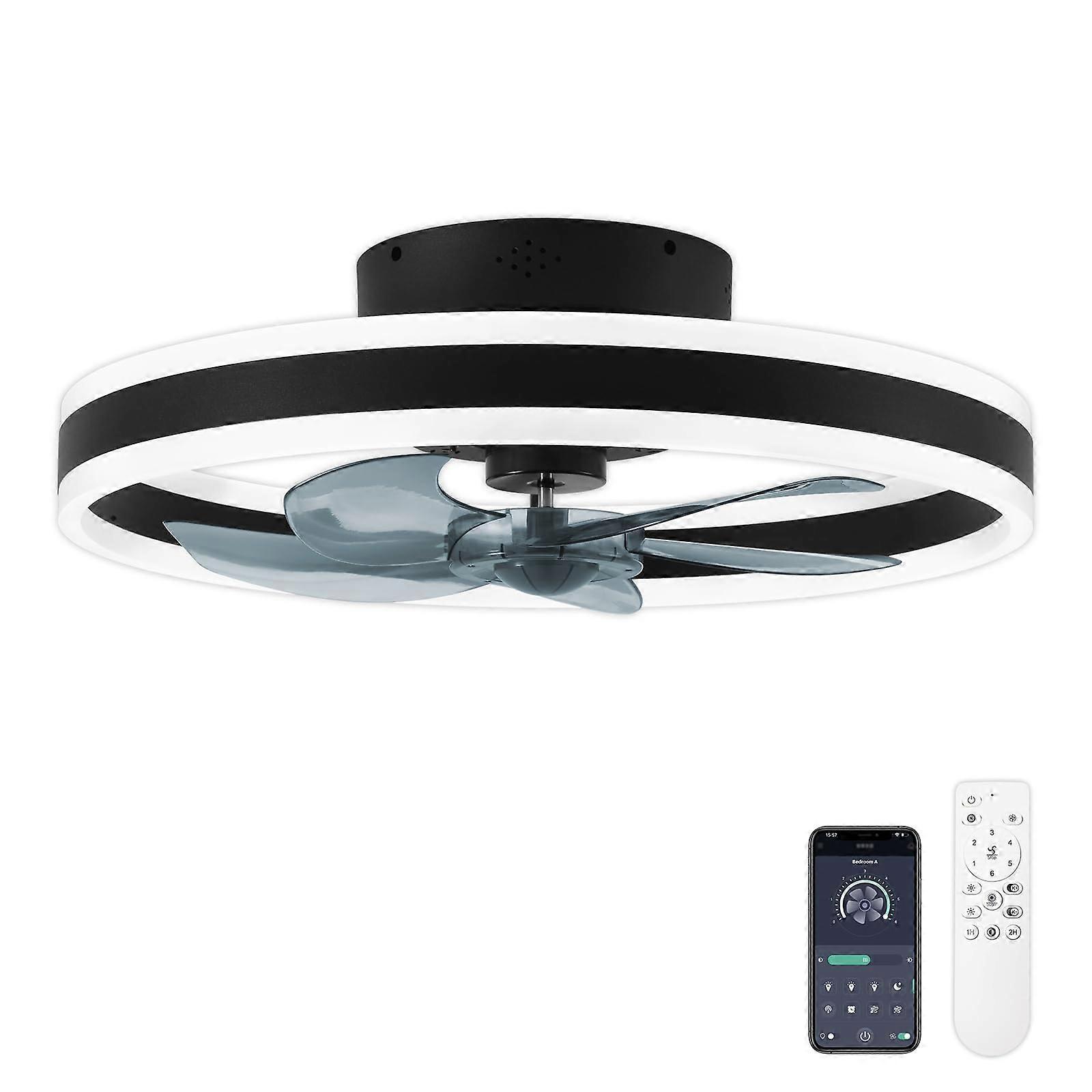 Low Profile Ceiling Fan with Light and Remote, Flush Mount 19.7' LED, 6 Speeds for Bedroom