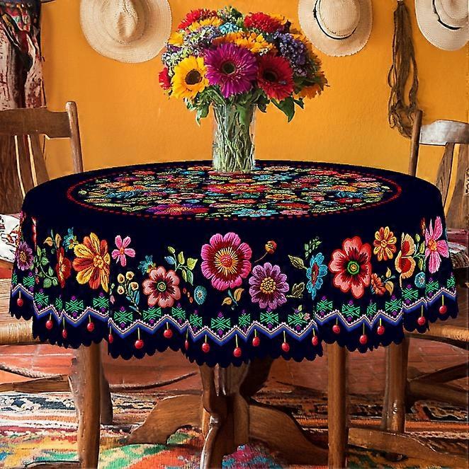 1 Piece of Spring Colorfulful Floral Print Tablecloth, Colorfulful Florals, Strawberry Patterns, Edge Embossing Process, Round and Rectangul