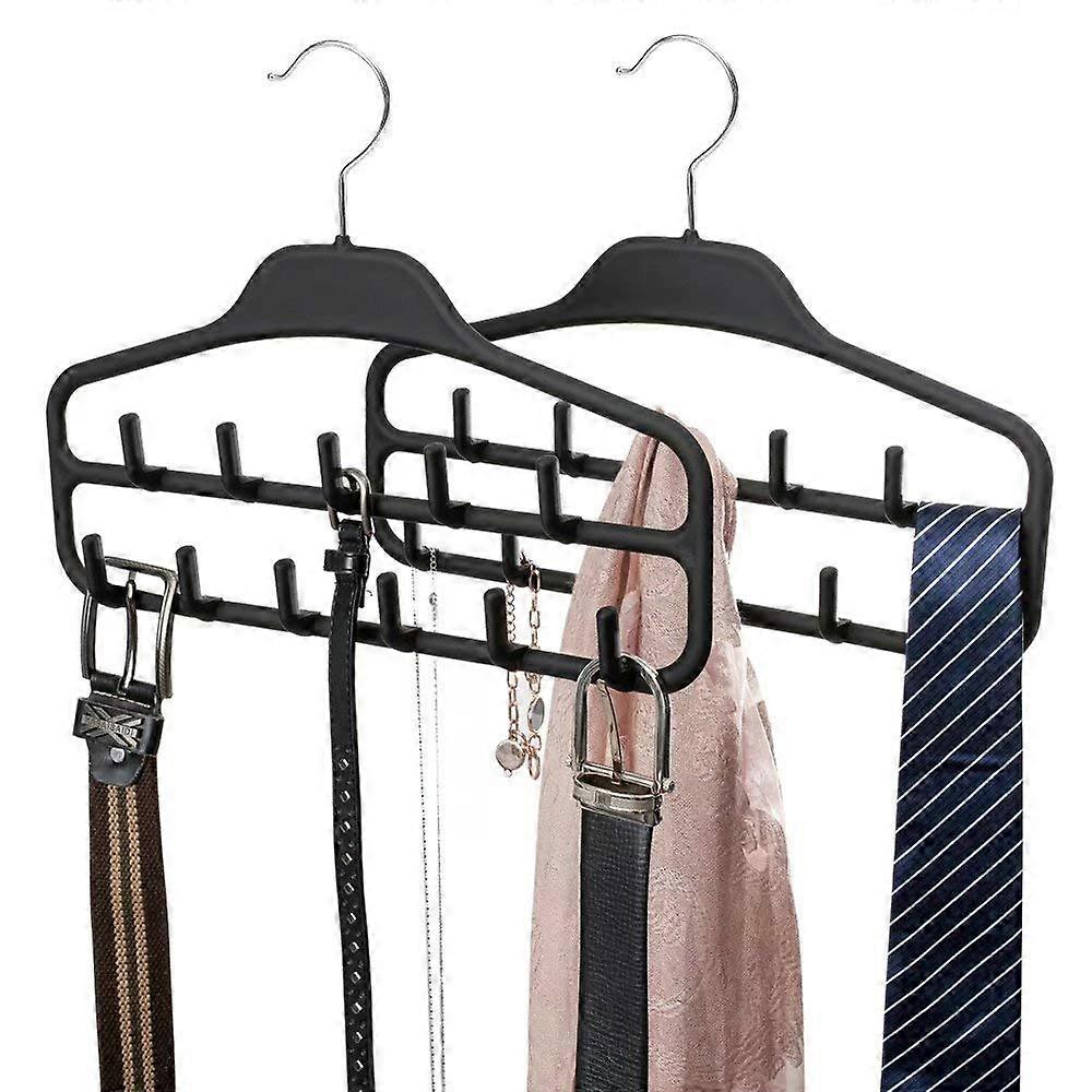 Closet Belt Organizer 2 Pack with 360° Rotation Hook and Non Slip Dual Row Storage for Ties