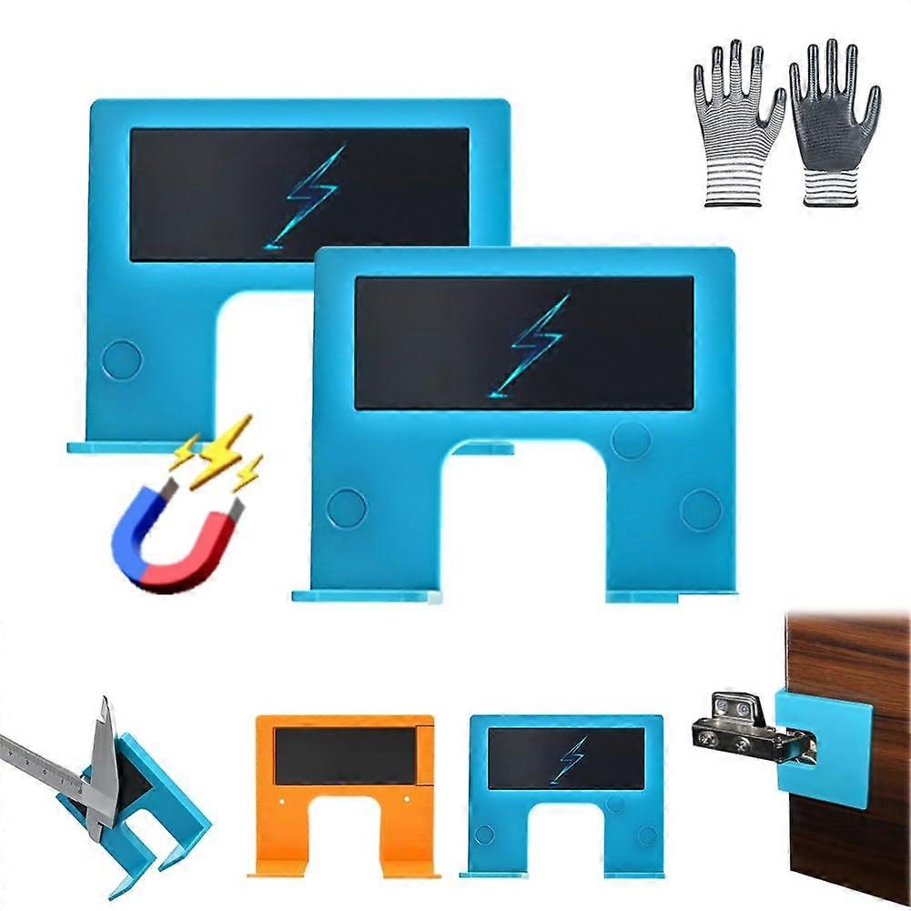 Door Hinge Mortise Jig with Magnetic Locking and Precision Alignment, Adjustable 2PCS Blue