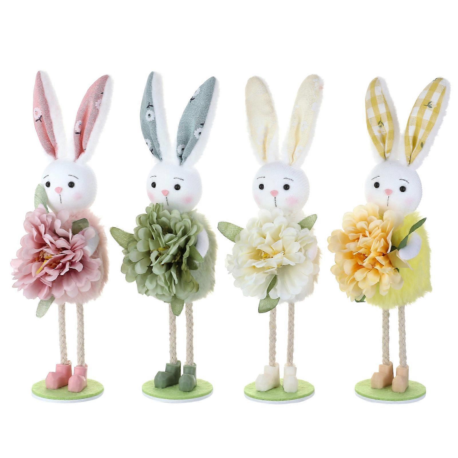 Pack of 4 Easter Rabbit Decorative Figurines for Home and Party Use Solid Plastic Polyester User Friendly Materials Multicolor