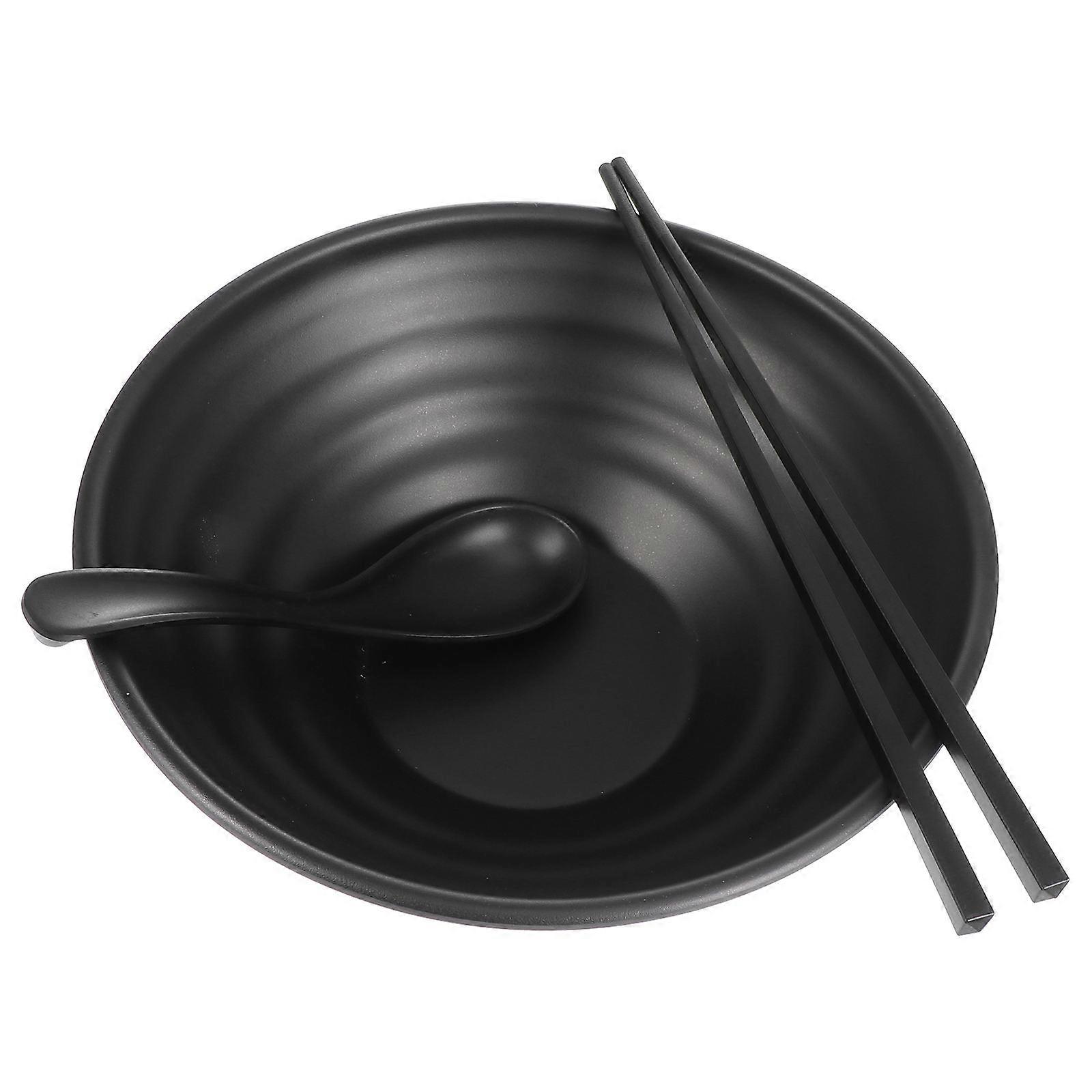 Udon Noodles Bowl Restaurant Tableware Black Round Shape 1Set