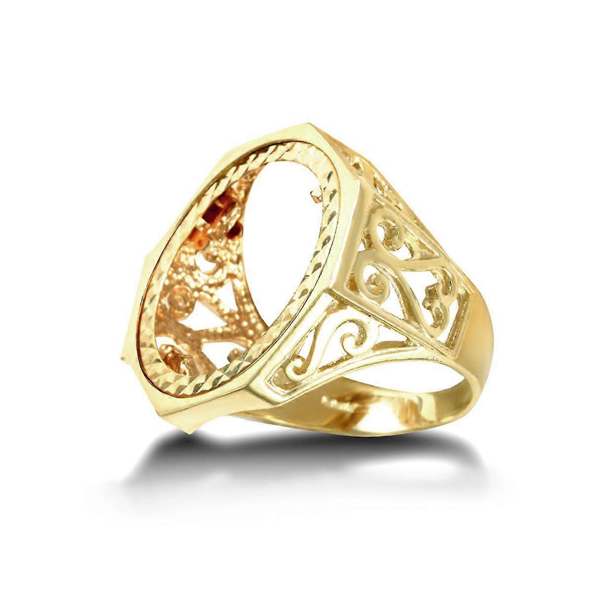 Jewelco London Men's Solid 9ct Yellow Gold Octagon Scroll Full Sovereign Mount Ring