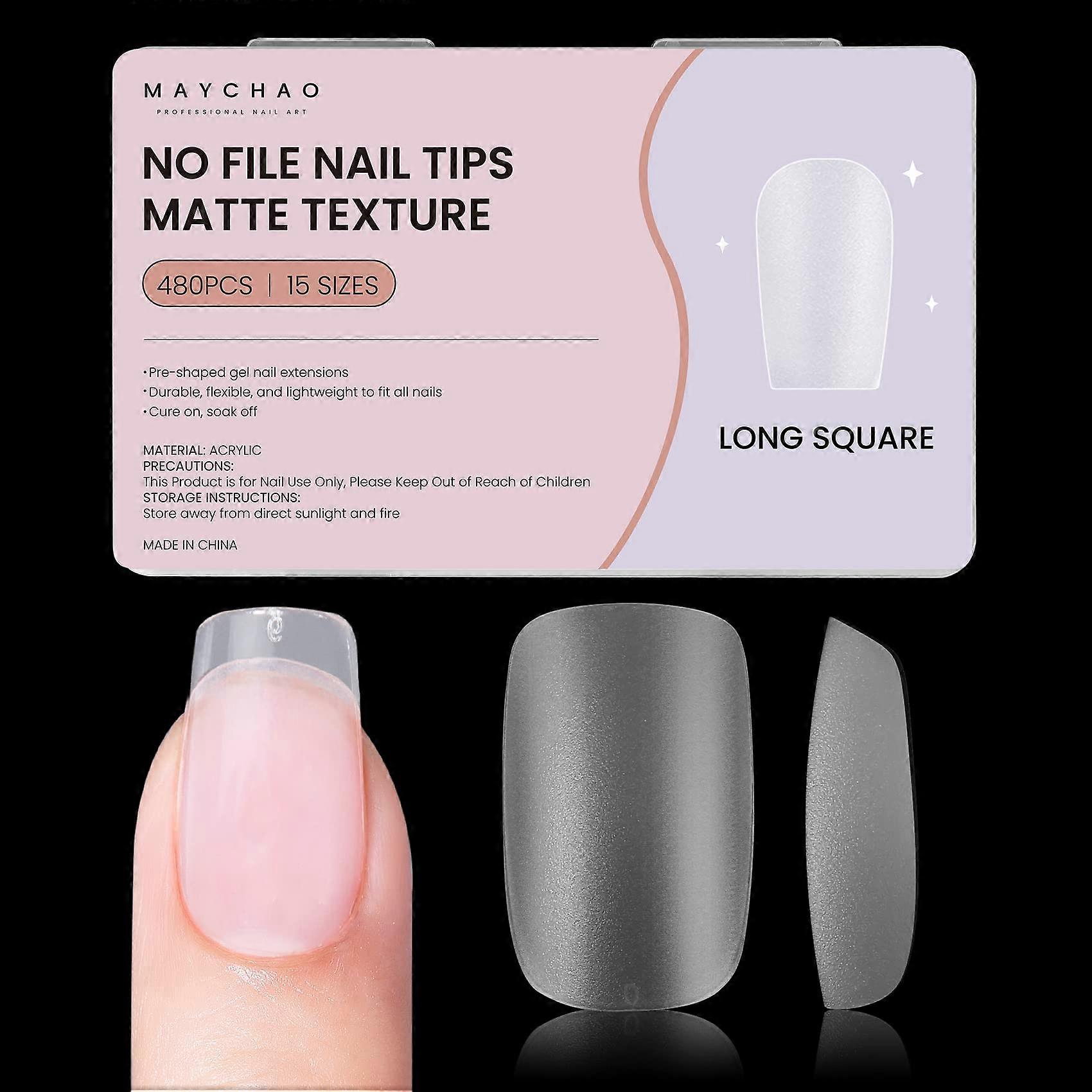 Long Square Matte Fake Nail Tips 480PCS Full Cover Press On Extensions No Shaping Needed