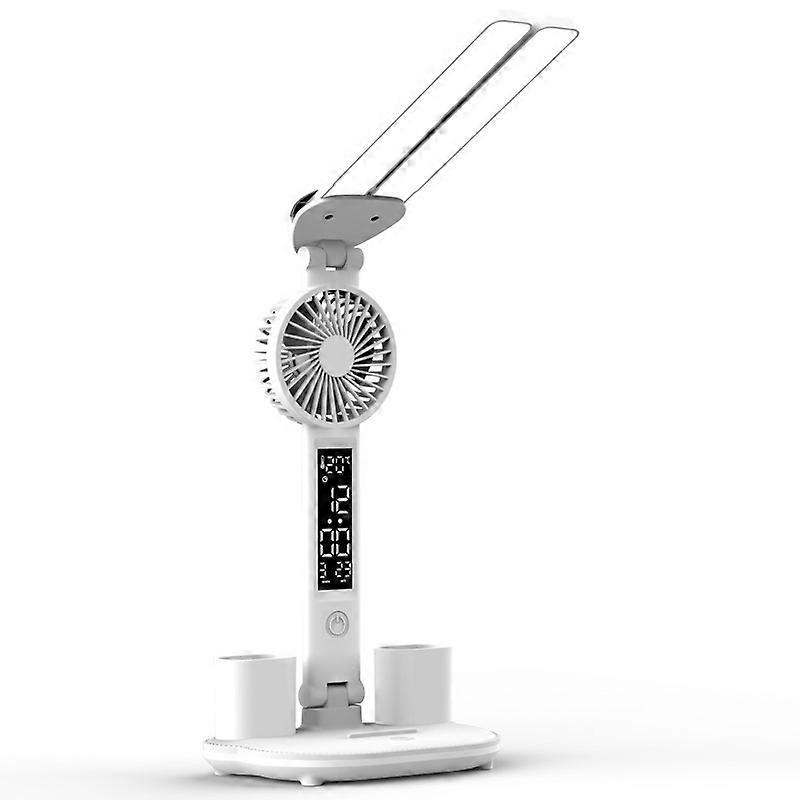 Multifunction LED Desk Lamp Fan Clock Touch Controlled Reading Light Pen Holder (USB Plug)