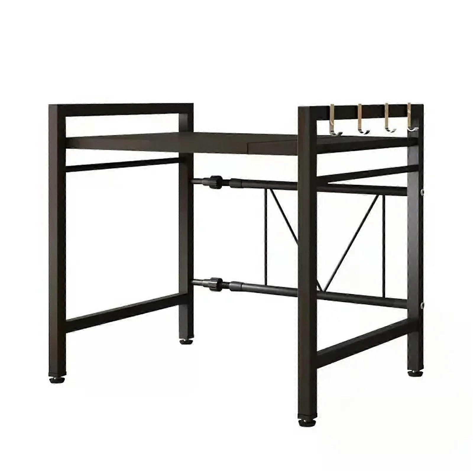 Adjustable Microwave Shelf Stand with Hooks SpaceSaving Kitchen Counter Organizer Single Layer Black