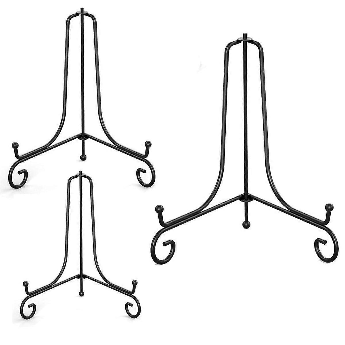 3Pcs Black Iron Display Stand Set with Foldable Triangular Support, 4 6 8 Inch Plate Holders