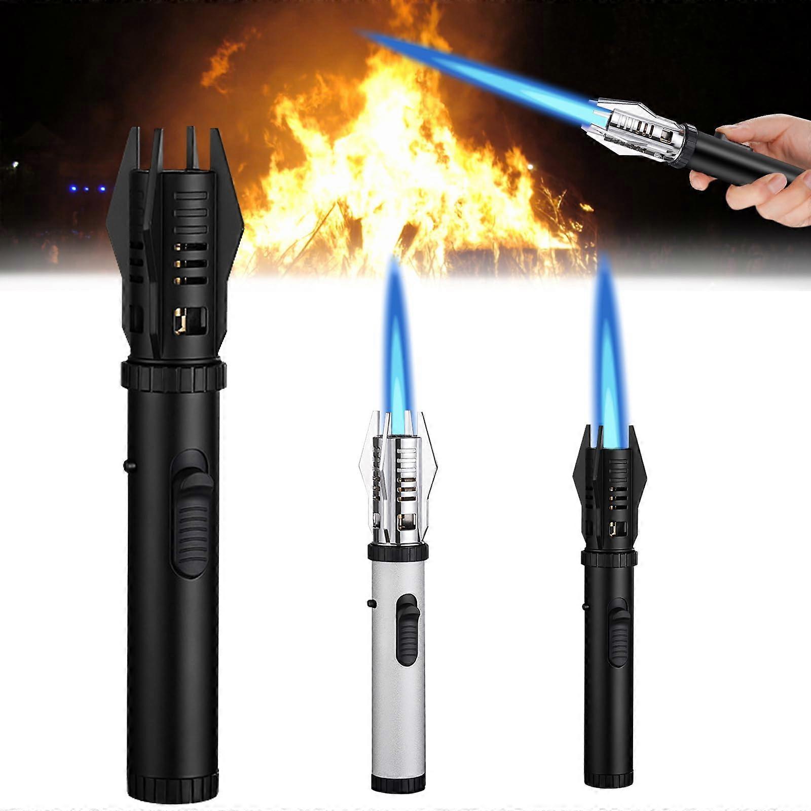 Butane Torch Lighter Black, Windproof Jet Flame, Refillable with Adjustable Flame and Safety Lock