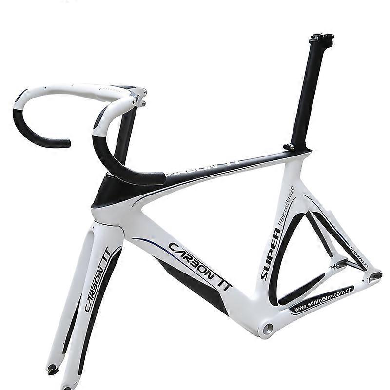 Wit Carbon Track Bike Frame Fixie Fiets Frameset Fixed Gear 52cm Met Stuur