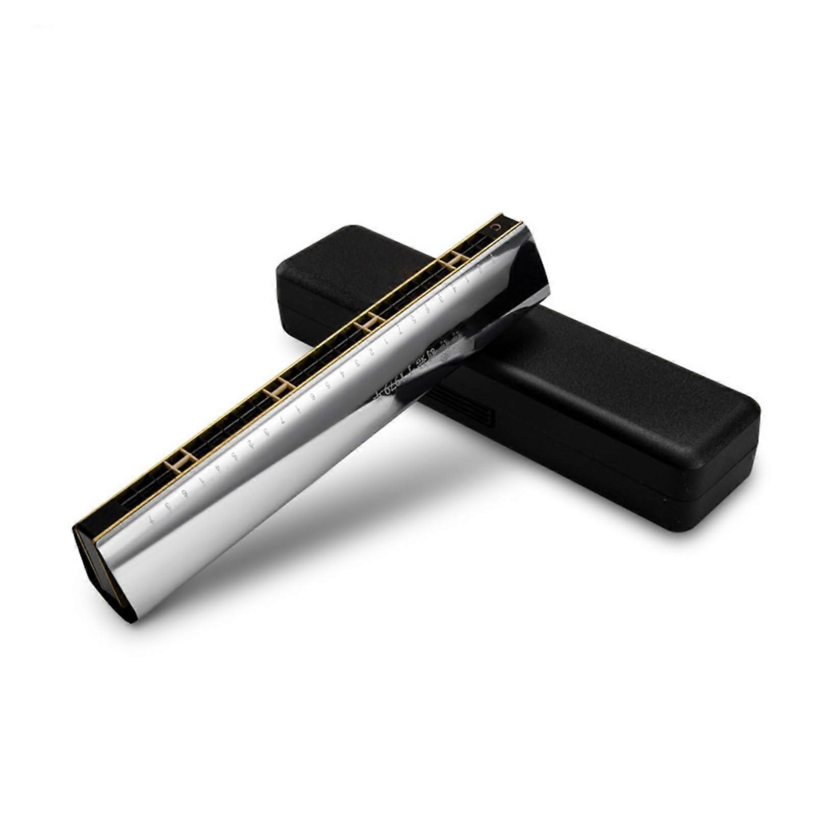 24 Hole C Key Harmonica for Beginners Adults, Echo Design, Clear Rich Tone, Durable Chrome Finish
