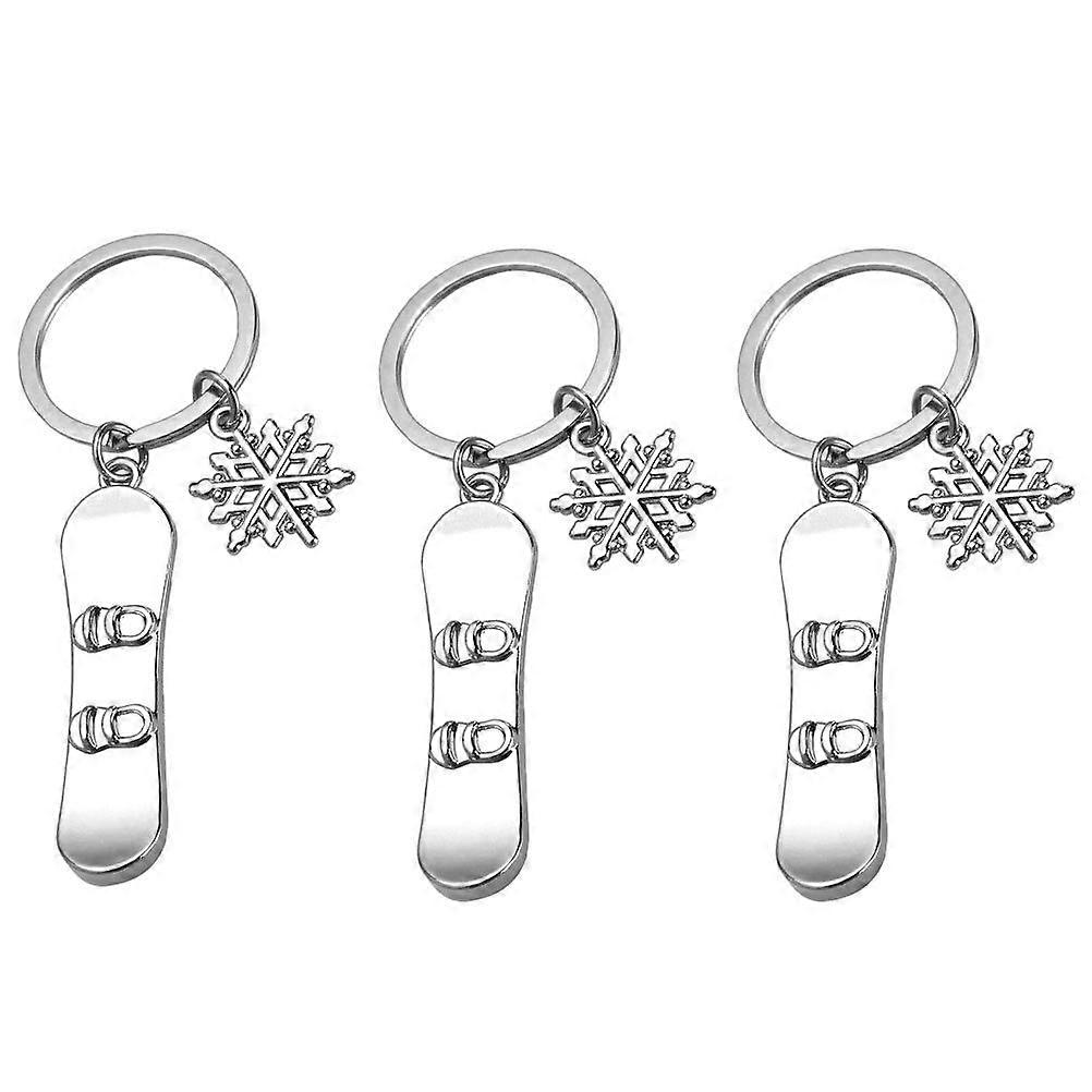 3pcs Creative Snowboard Keychain Pendants Backpack Hanging Charms (Silver)