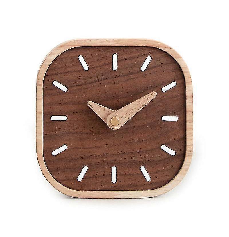 Black Walnut Solid Wood Small Table Clock Nordic Style Clock, 13.4*13.4cm