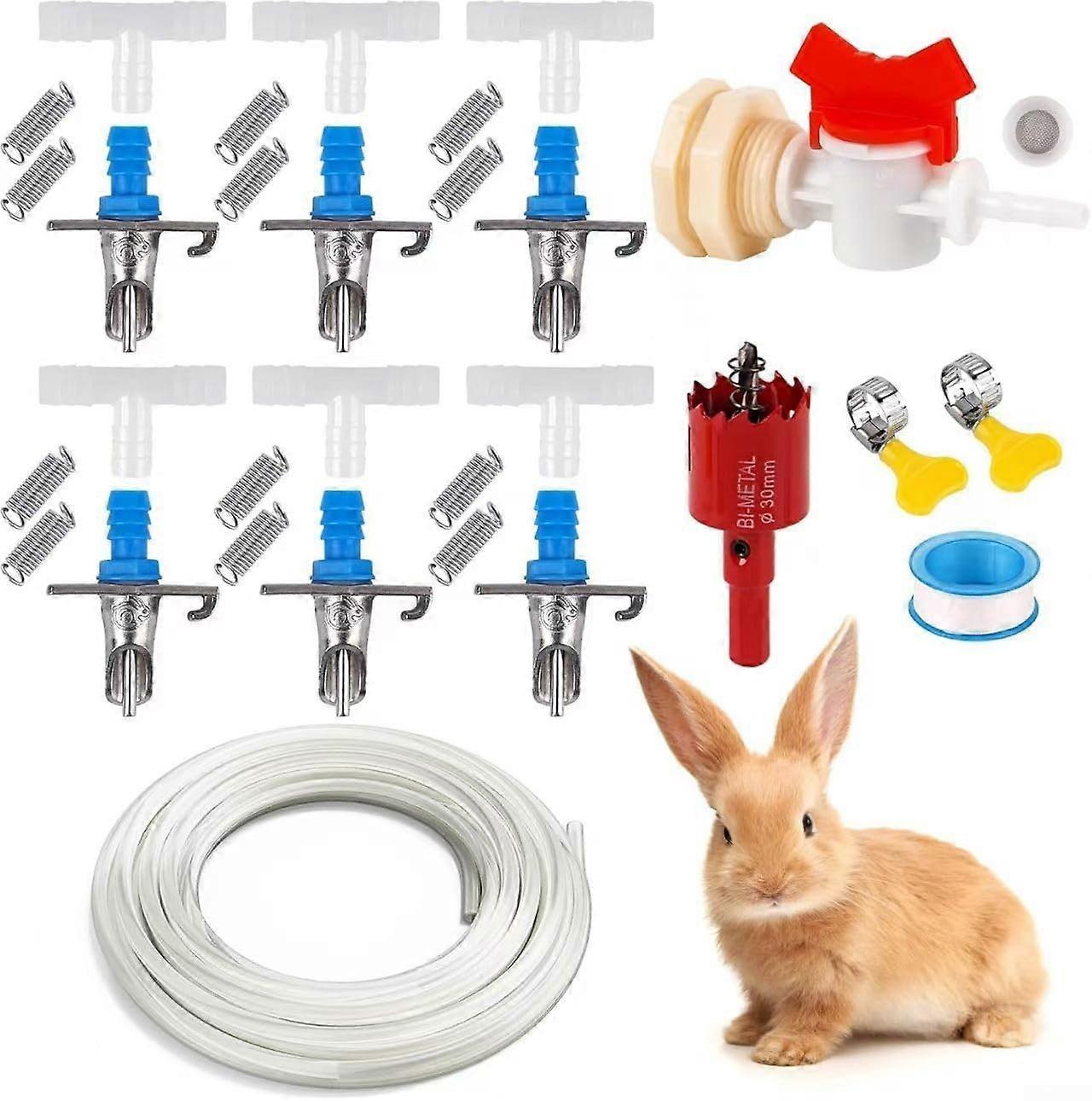 Rabbit Waterer Automatic Drinking Fountain with Dual Spring Spout for Rabbit Breeding 6pcs Set