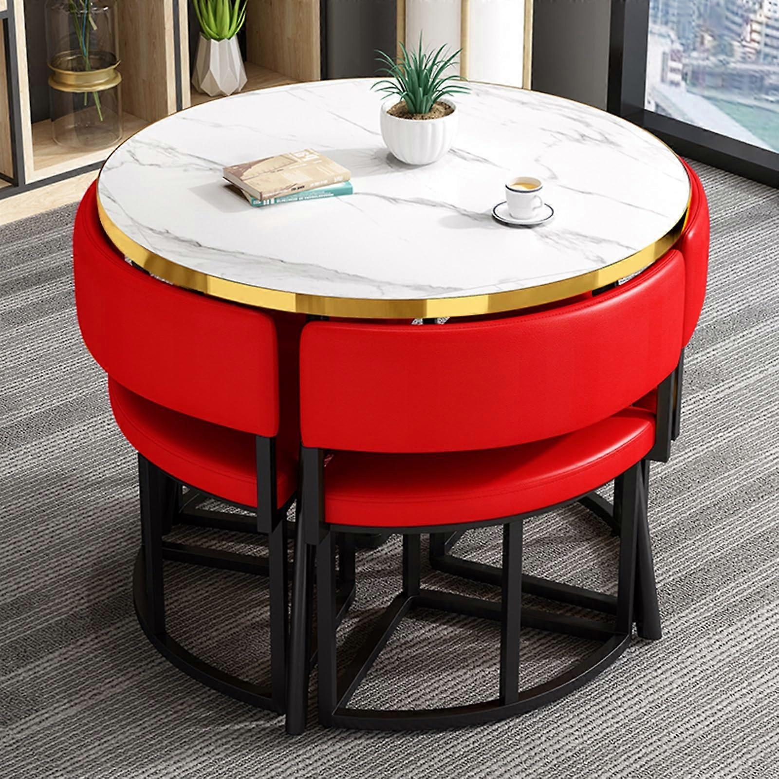 Negotiation Table and Chairs, Compact 90cm Small Dining Table Set, Stylish Red and White Finish