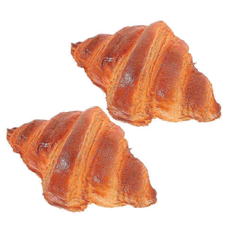 PU Croissant Decoration Artificial Bread Props for Kitchen 2Pcs Set