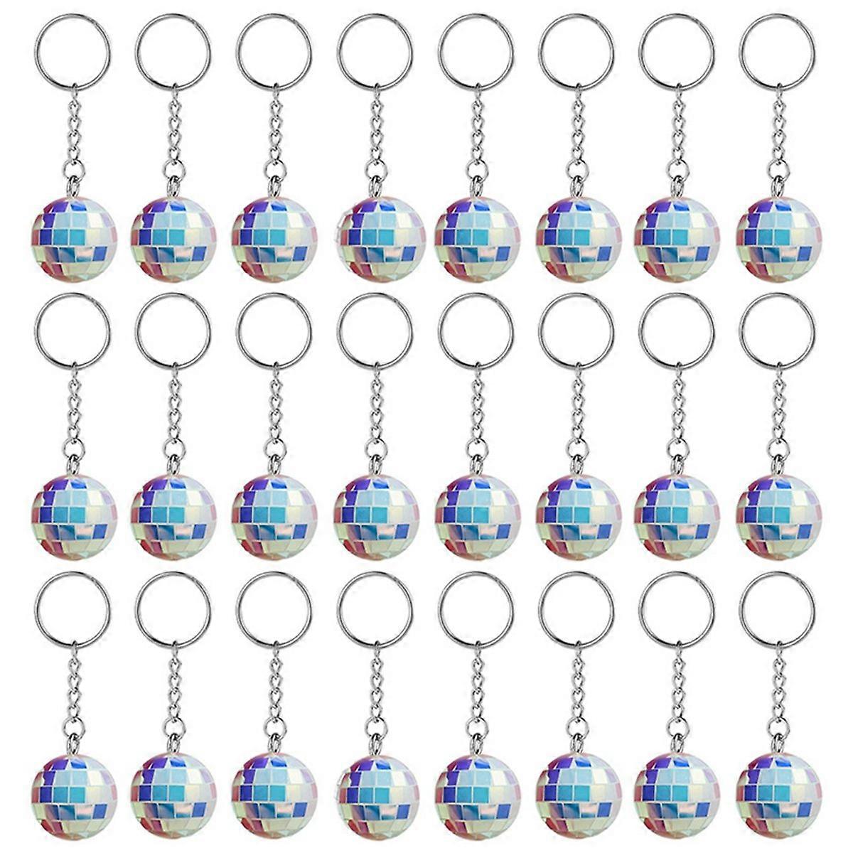 24 Pcs Mirror Disco Ball Keychains Bulk Mini 70s Disco Keychains