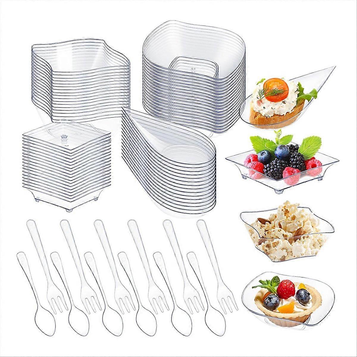200 Pcs Mini Appetizer Plates Plastic Appetizer Bowls Transparent
