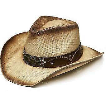 Western Straw Cowboy and Cowgirl Hats with Decorative Bands - Unisex Wide Brim Raffia Style Sun Hat  Light Brown  One Size-Medium